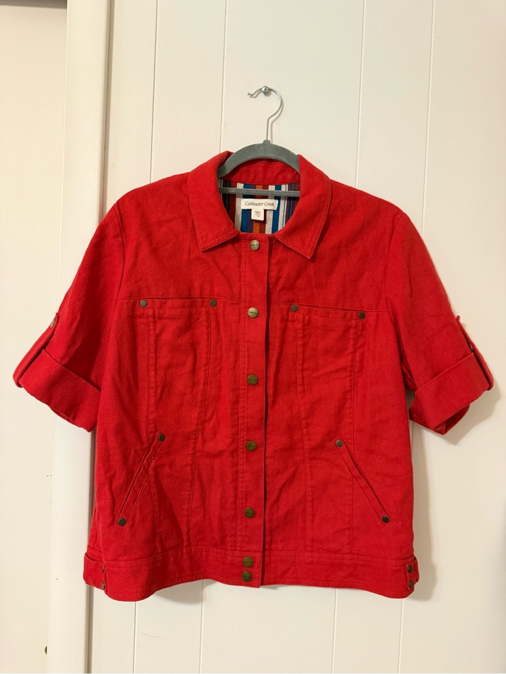 Coldwater Creek Bold Red Short-Sleeve Jean Jacket